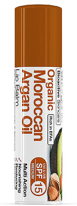 Бальзам для губ з марокканською арганієвою олією - Dr. Organic Bioactive Skincare Moroccan Argan Oil Lip Balm SPF15 — фото N1