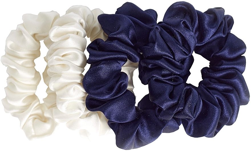 Набір резинок з натурального шовку, розмір S, біла + синя - de Lure Scrunchie Set — фото N1