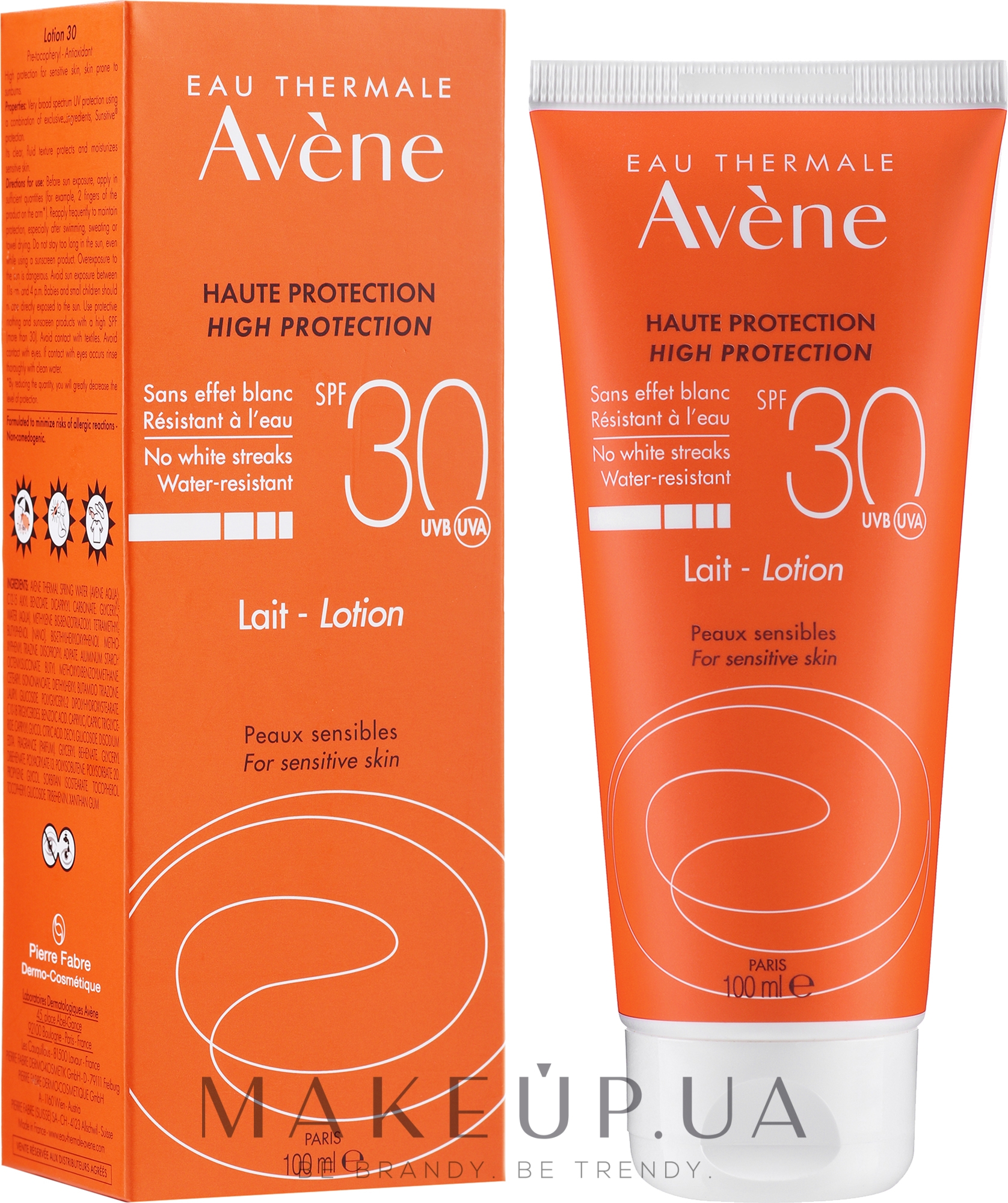 Лосьон солнцезащитный для чувствительной кожи - Avene High Protection Lait-Lotion SPF30 — фото 100ml