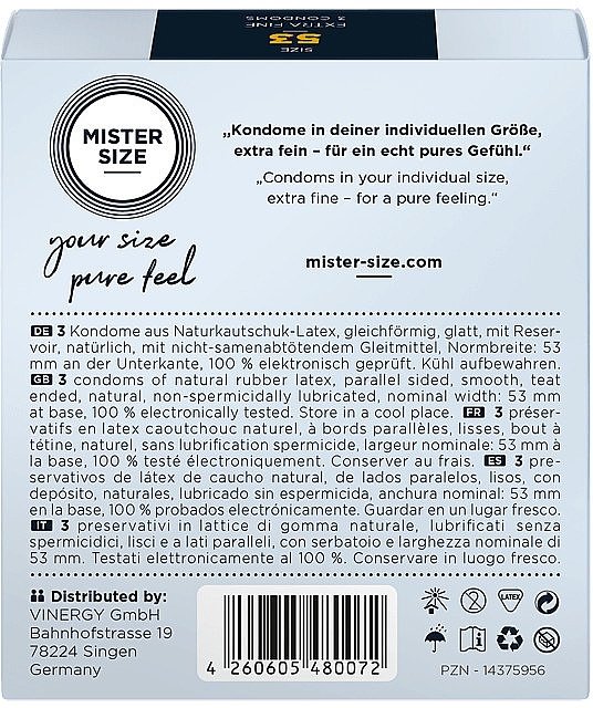 Презервативи латексні, розмір 53, 3 шт. - Mister Size Extra Fine Condoms — фото N3