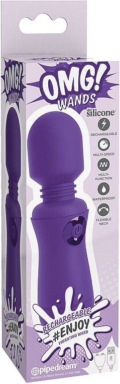 Вибратор - PipeDream OMG! Wands #Enjoy Rechargeable Vibrating Wand Purple — фото N1