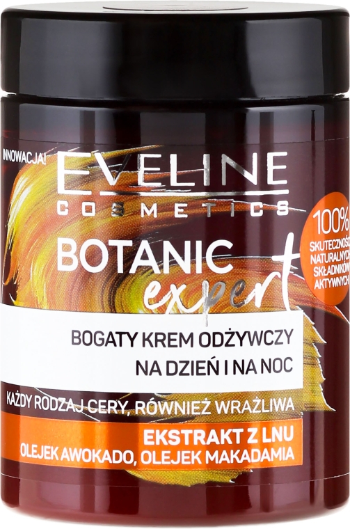 Питательный крем для лица - Eveline Botanic Expert Rich Nourishing Day & Night Cream Flax Extract — фото N1