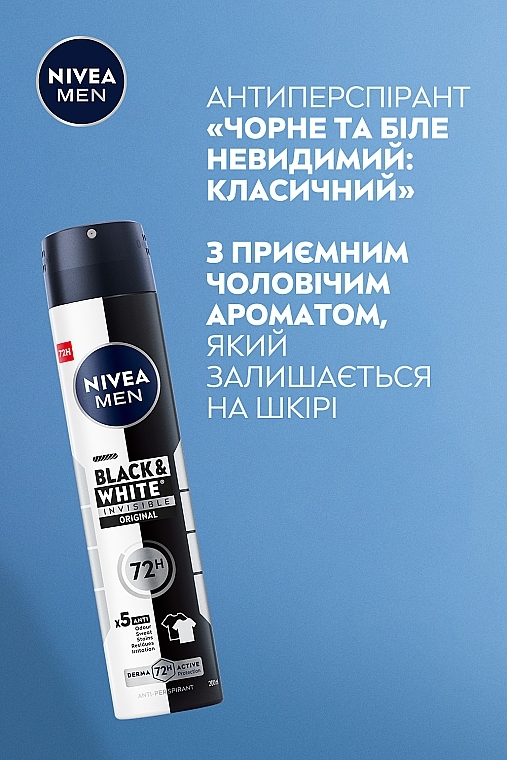 Антиперспірант "Чорне та Біле невидимий: класичний", спрей - NIVEA MEN Black & White Invisible Original Anti-Perspirant — фото N3