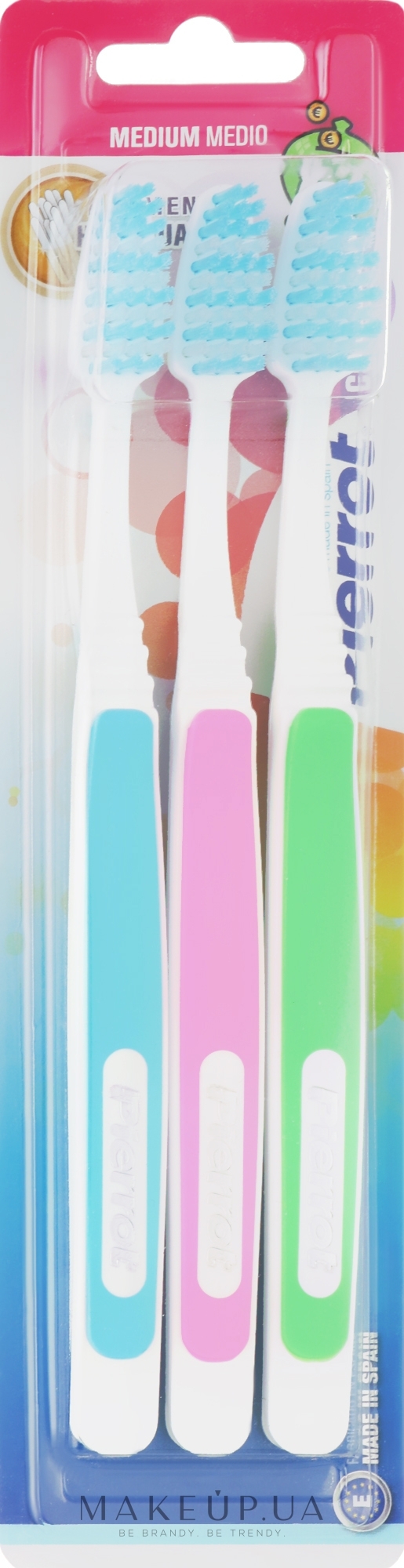 Набір зубних щіток "Колорос", зелена + рожева + блакитна - Pierrot New Active — фото 3шт