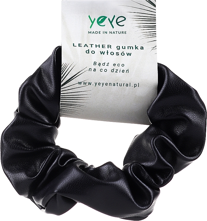 Шкіряна резинка для волосся 10.5 х 3.5 см, чорна - Yeye Leather Scrunchie — фото N1