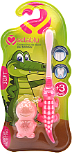 Детская зубная щетка с защитным чехлом "Крокодил", розовая - Setablu Baby Soft Crocodile Toothbrush — фото N1