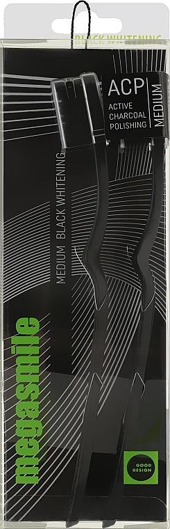 Зубная щётка "Блэк Вайтенинг", черная + черная - Megasmile Medium Whiteninng Toothbrush — фото N1