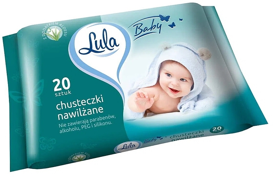 Дитячі вологі серветки з алое, 20 шт. - LULA Baby Wipes With Aloe — фото N1