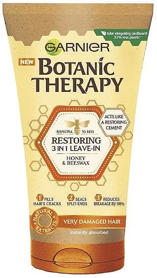 Несмываемый крем для волос "Мёд и прополис" - Garnier Botanic Therapy Restoring 3 in 1 Leave-In Honey & Beeswax