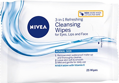 Освежающие салфетки для лица, 25шт - NIVEA 3 in 1 Cleansing Wipes — фото N1