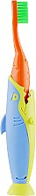 Набор детский "Акула", оранжевый + салатово-синяя акула + голубой чехол - Pierrot Kids Sharky Dental Kit (tbrsh/1шт. + tgel/25ml + press/1шт.) — фото N3