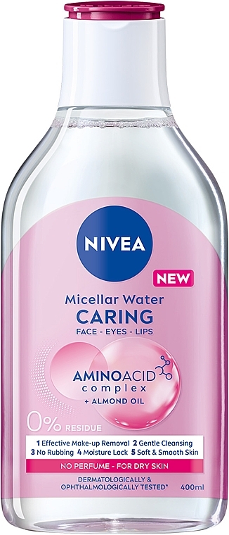 Ніжна міцелярна вода для сухої шкіри обличчя, очей та губ - NIVEA Caring Micellar Water