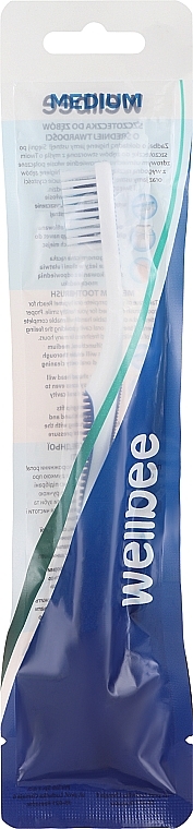 Зубна щітка середньої жорсткості, біла із синім - Wellbee — фото N1