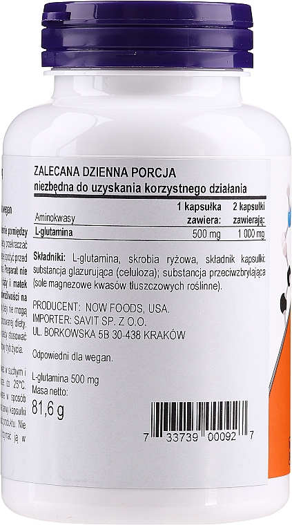 Харчова добавка "Амінокислота L-глютамін", 500 мг - Now Foods L-Glutamine — фото N2