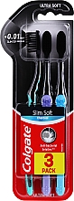 Зубні щітки ультрам'які, бірюзова + фіолетова + блакитна - Colgate Slim Soft Charcoal Ultra Soft — фото N1