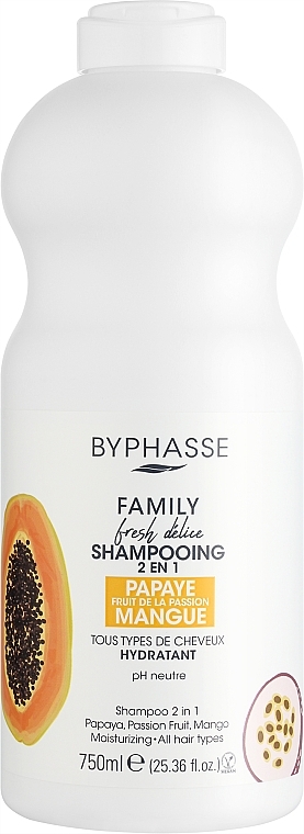 Шампунь для волос с папайей, маракуйей и манго 2 в 1 - Byphasse Family Fresh Delice Shampoo