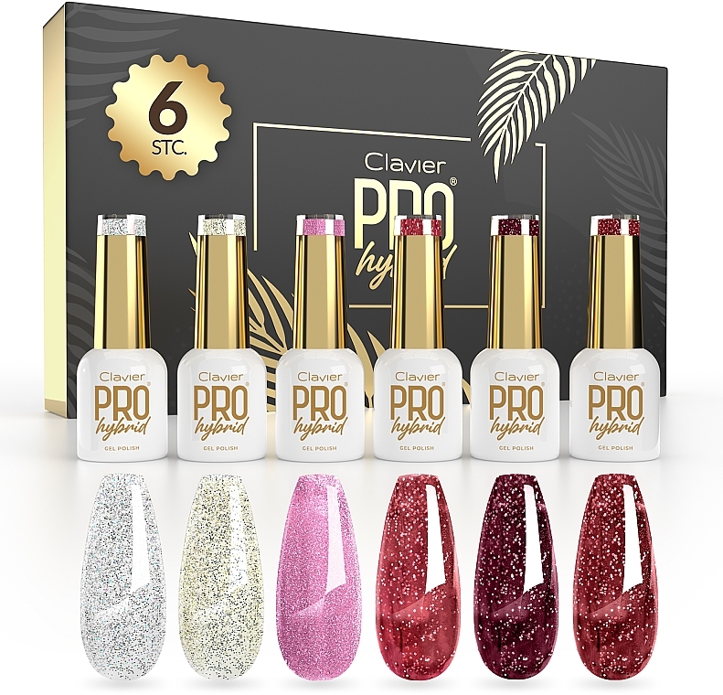 Набір із 6 лаків для нігтів у подарунковому пакованні - Clavier ProHybrid Gold Gem Stones (nail polish/6x8ml) — фото N1