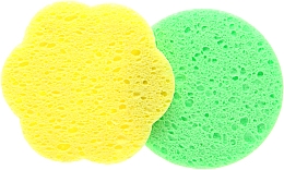 Спонж для умывания целлюлоза, "Цветок + круг" желтый + салатовый - Cosmo Shop — фото N1