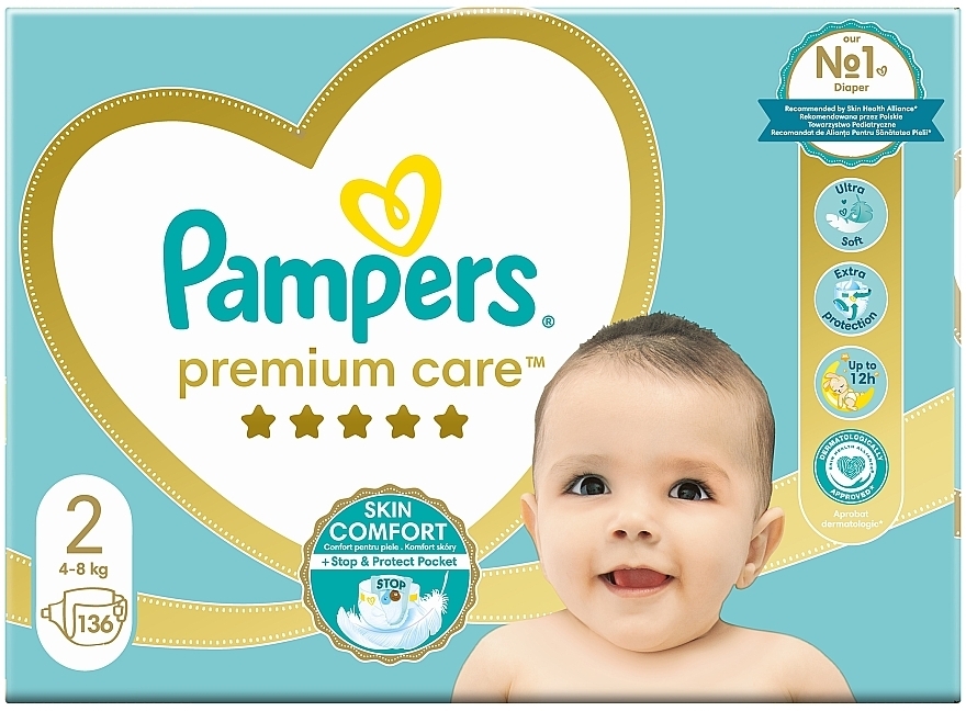 Подгузники Premium Care 2 (4-8 кг), 136 шт. - Pampers — фото N2