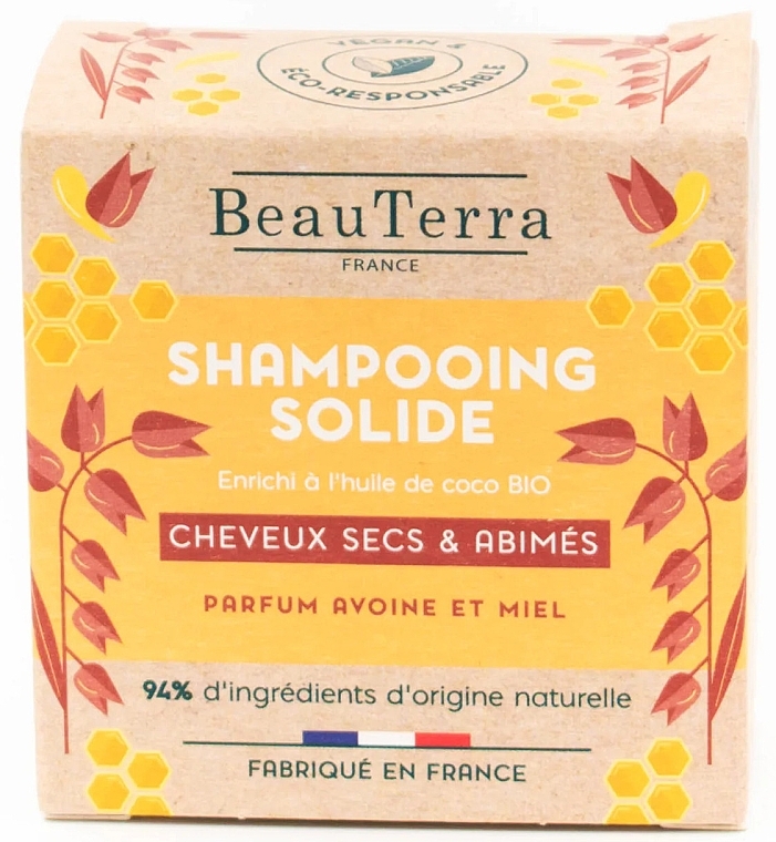 Твердий шампунь з вівсом і медом - BeauTerra Solid Shampoo For Dry Hair — фото N1