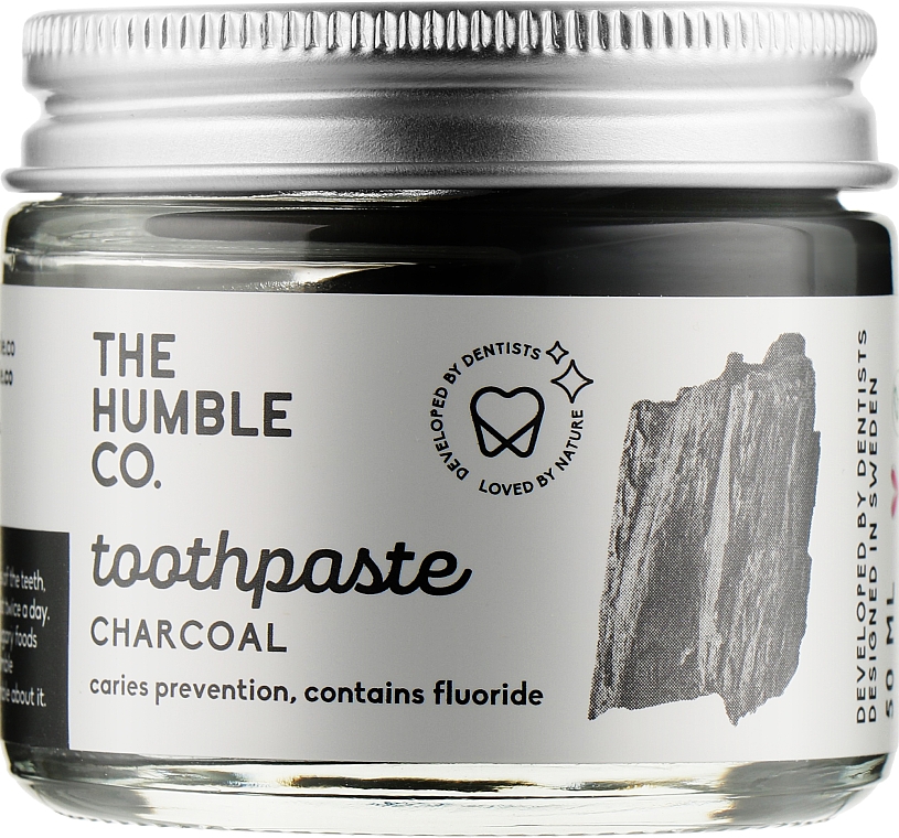 Натуральная зубная паста реминерализующая в стеклянной банке «С активированным углем» - The Humble Co. C harcoal Toothpaste — фото N1