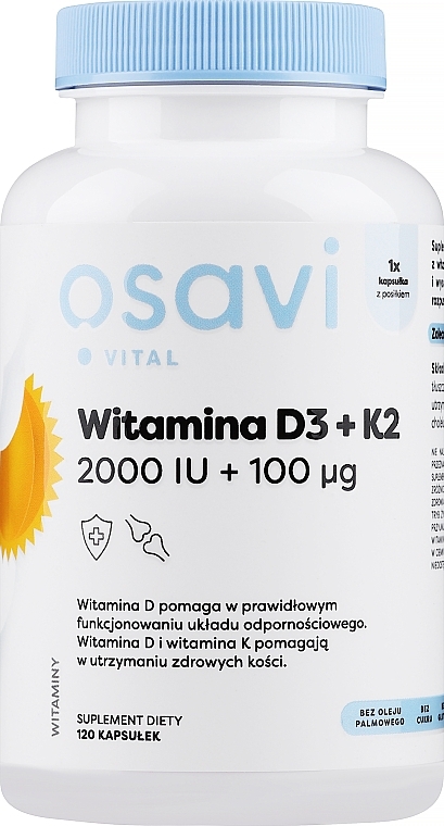Капсулы "Витамин D3 + K2 2000 IU" - Osavi Vitamin D3 + K2 2000 IU — фото N1