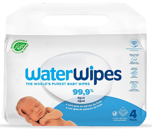 Дитячі вологі серветки, 4х60 шт. - WaterWipes Baby Wipes — фото N1