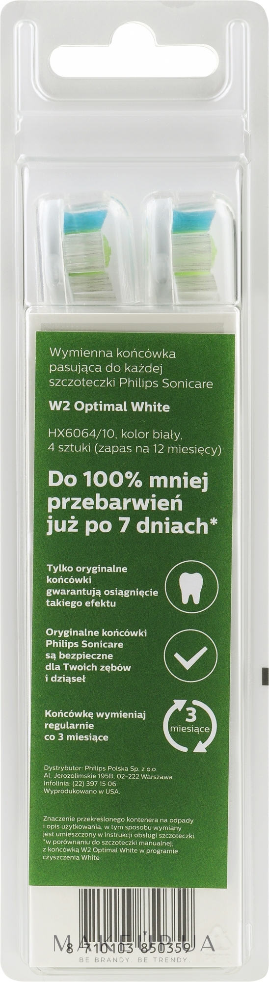 Насадки для зубной щетки HX6064/10 - Philips W Optimal White — фото 4шт
