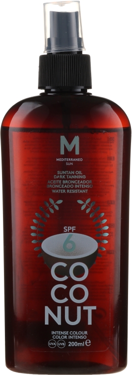 Олія для засмаги - Mediterraneo Sun Coconut Suntan Oil Dark Tanning SPF6 — фото N1