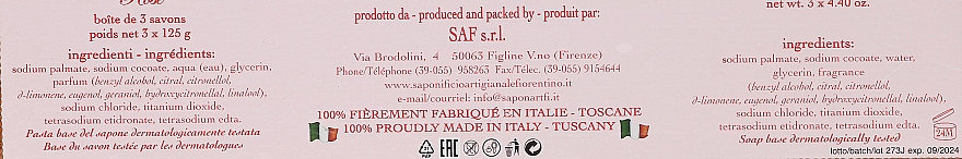 Набір натурального мила "Троянда" - Saponificio Artigianale Fiorentino Rosa Scented Soaps (soap/3pcsx125g) — фото N2