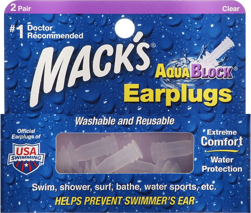 Беруші м'які #13, захист від води, прозорі - Mack's AquaBlock Earplugs — фото N1