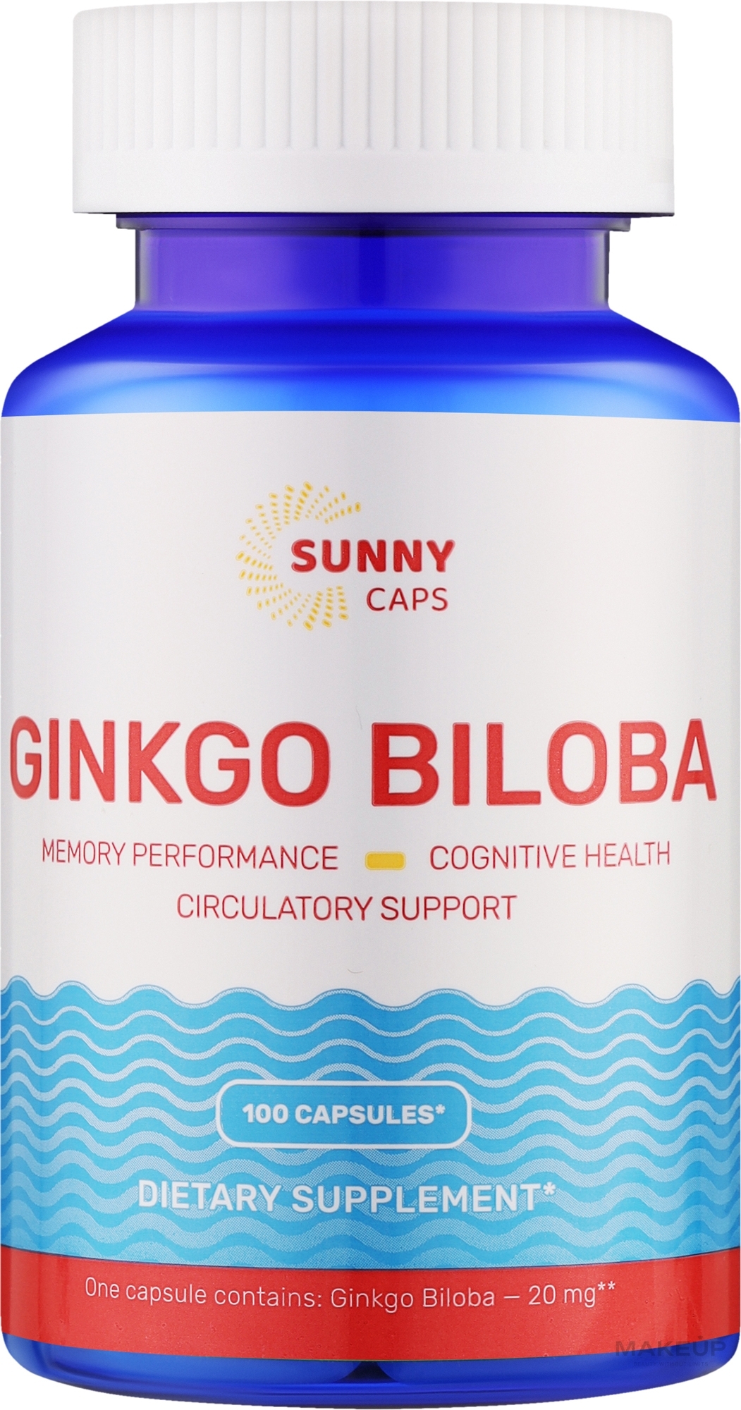 Дієтична добавка "Гінкго Білоба,", 20 мг - Sunny Caps Ginkgo Biloba — фото 100шт