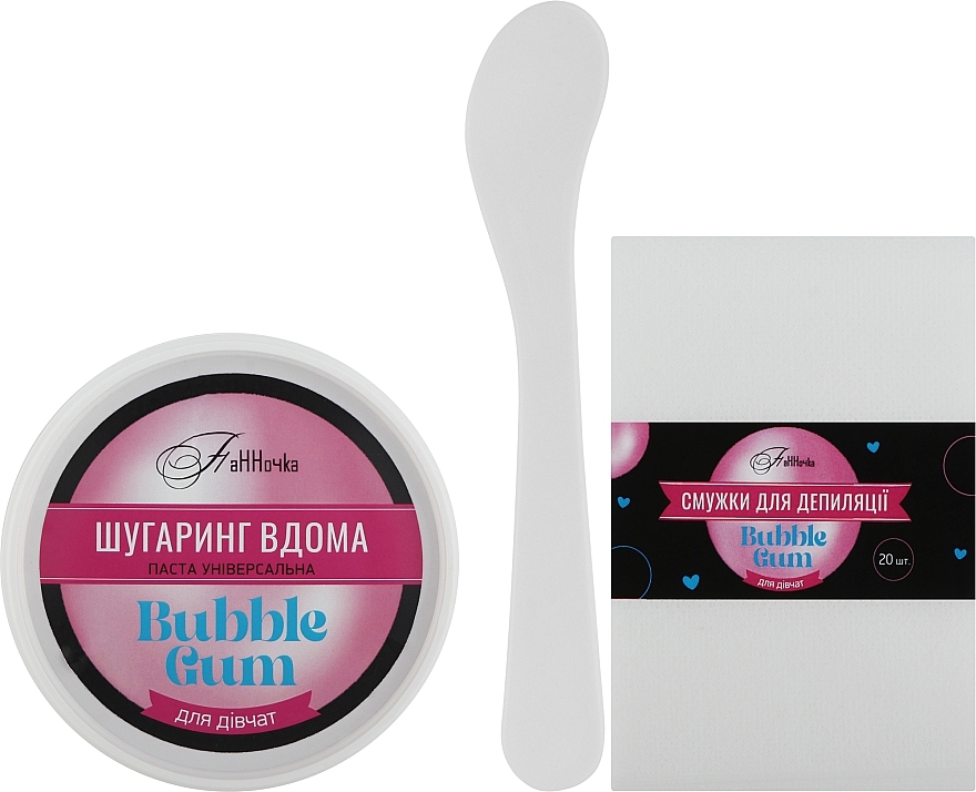 Набор для депиляции "Bubble Gum" - Панночка (paste/250g + strips/20pcs + acc/1pcs)