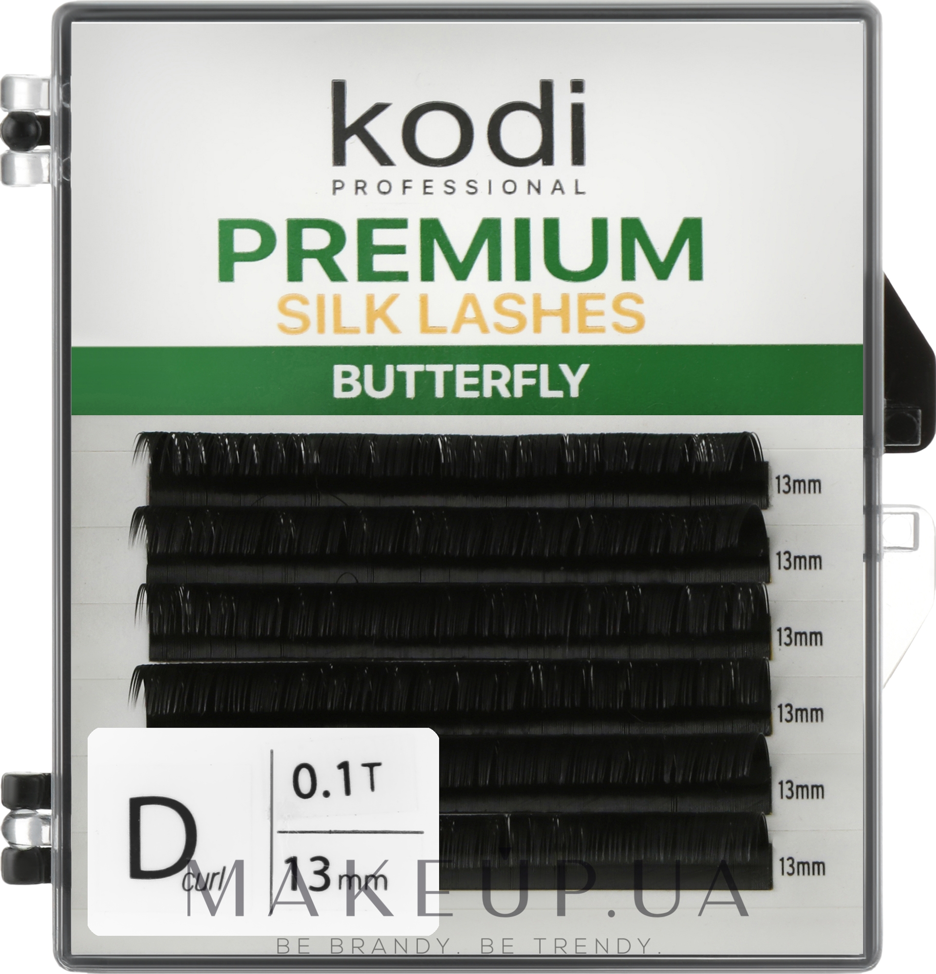 Накладні вії Butterfly Green D 0.10 (6 рядів: 13 мм) - Kodi Professional — фото 1уп
