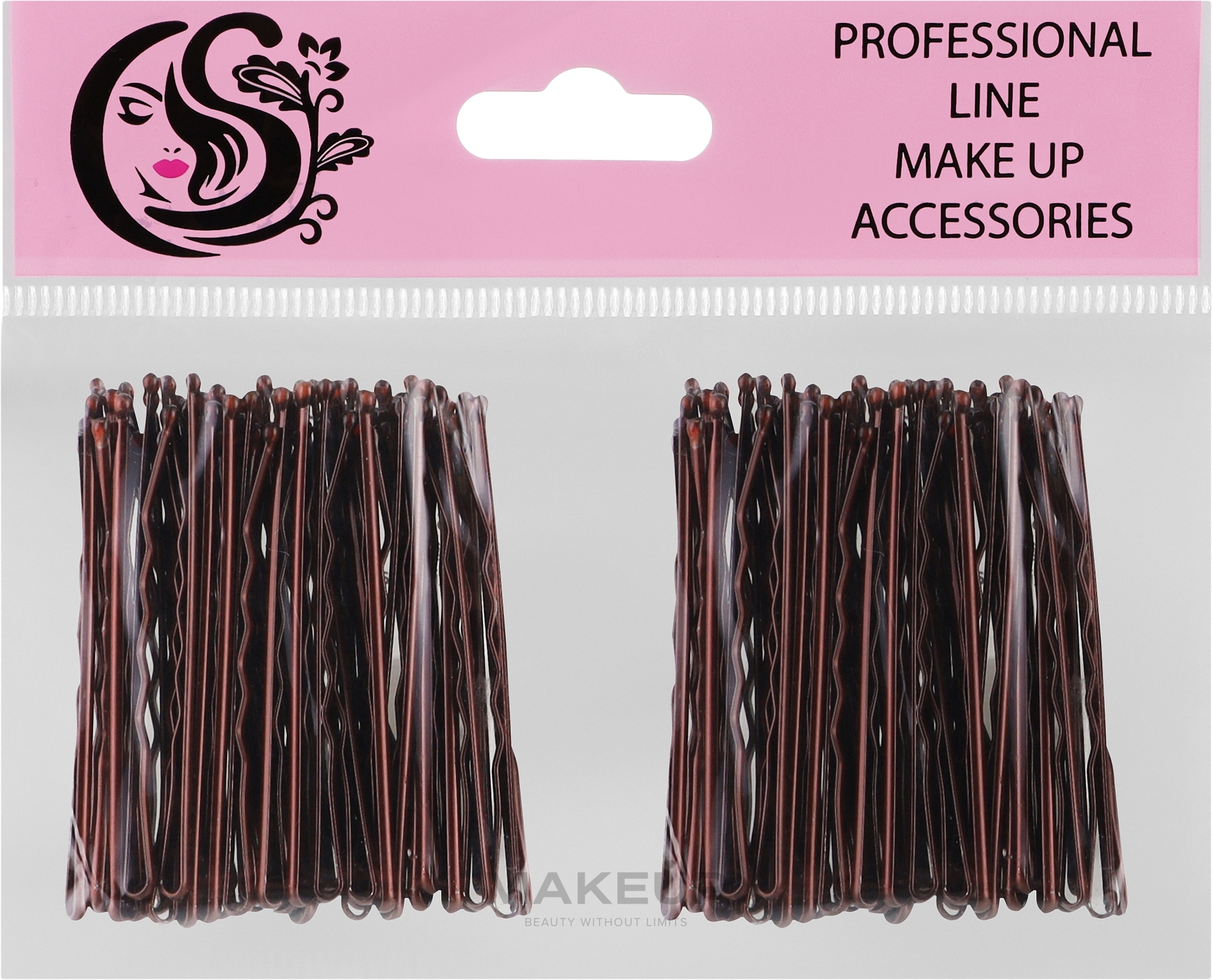 Невидимки для волос волнистые с двумя шариками металлические 55 мм, коричневые - Cosmo Shop — фото 100шт