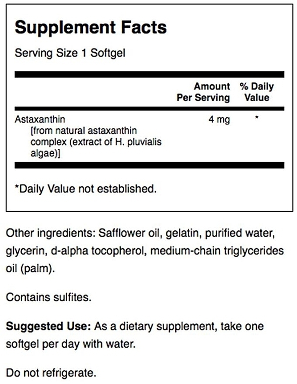 Харчова добавка "Астаксантин", м'які капсули - Swanson Astaxanthin 4 mg — фото N2