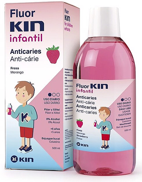 Детский ополаскиватель для полости рта - Kin Fluor Infantil Anticaries Strawberry Mouthwash — фото N1