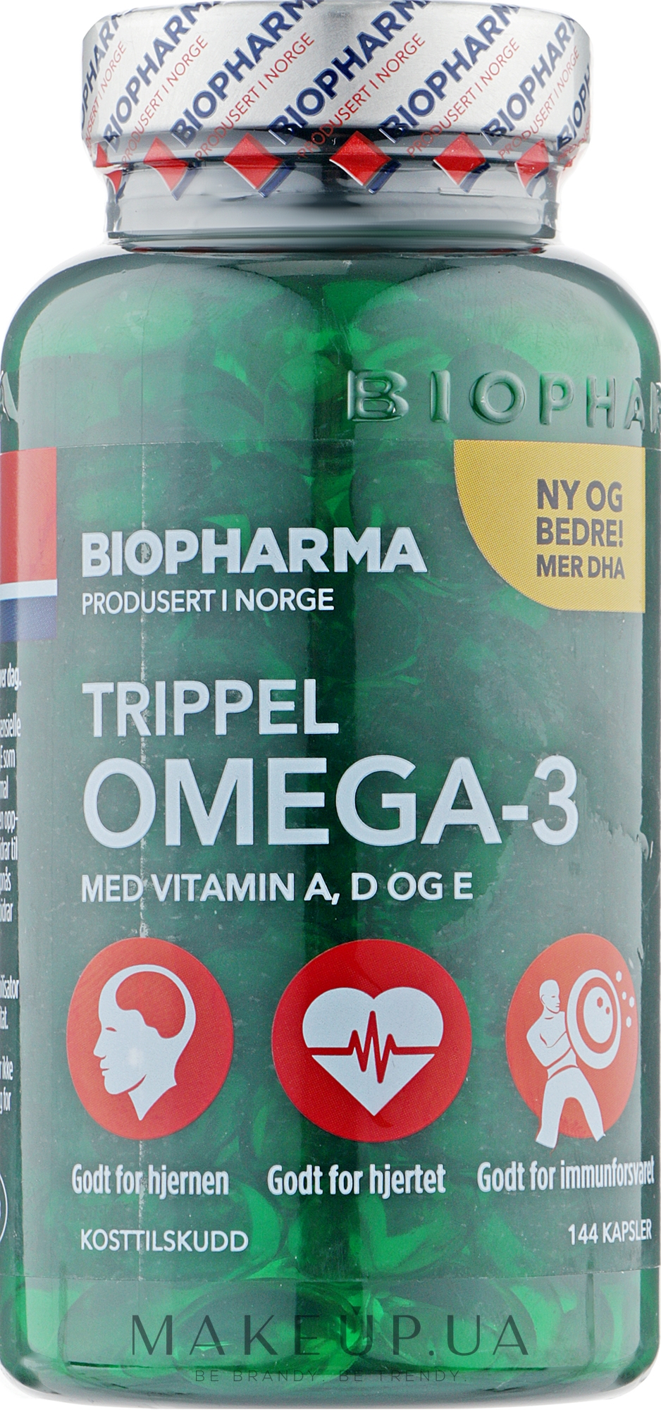 Потрійна Омега-3 з вітамінами - Biopharma Trippel Omega-3 Med Vitamin A, D, Og E — фото 144шт