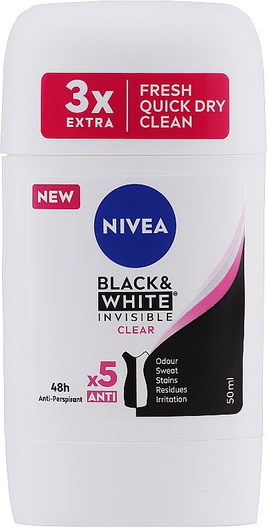 Дезодорант-стик антиперспирант "Невидимая защита для черного и белого" - NIVEA Black & White Invisible Clear Deo Stick — фото N1