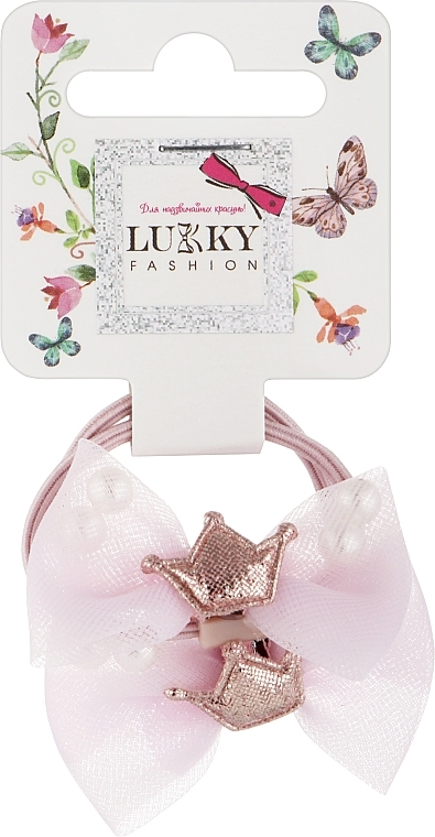 Резинки для волосся "Бантик із намистинами", 2 шт., рожеві - Lukky Fashion — фото N1