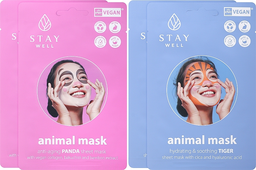 Набор - Stay Well Animal Masks (mask/4pcs) — фото N2