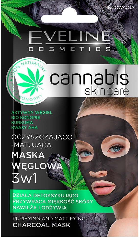 Очищувальна та матувальна вугільна маска для обличчя 3 в 1 - Eveline Cosmetics Cannabis Mask — фото 7ml