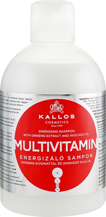 Шампунь для волос с экстрактом женьшеня и маслом авокадо - Kallos Cosmetics Energising Hair Multivitamin