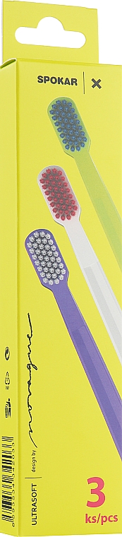 Набір зубних щіток "X", ультрам'які, салатово-блакитна + біло-рожева + фіолетово-біла - Spokar X — фото N1