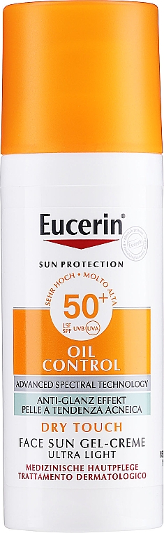 Сонцезахисний гель-крем для обличчя з матовим ефектом - Eucerin Dry Touch Face Sun -Creme SPF 50