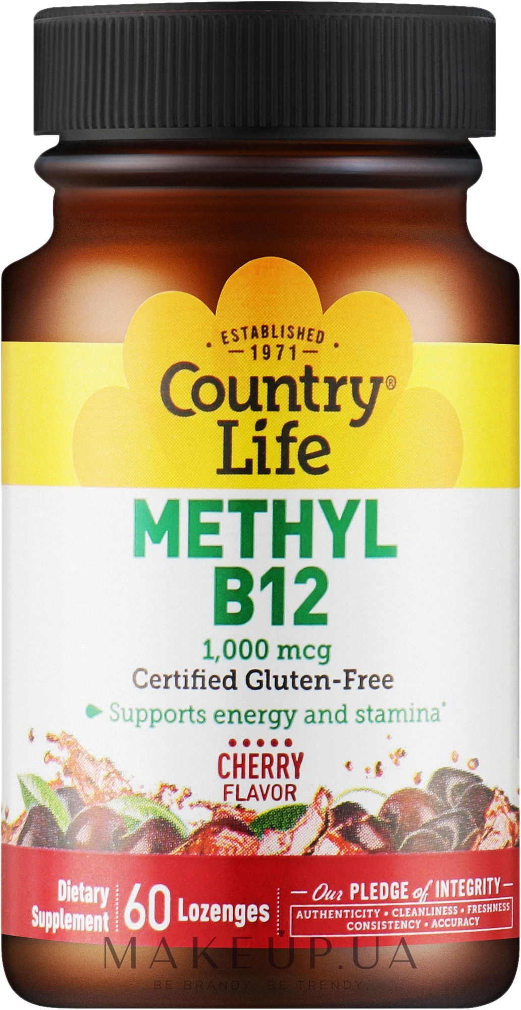 Вітамінно-мінеральний комплекс "Метил В12. Ягідний смак 1000 мг" - Country Life Methyl B12 — фото 60шт