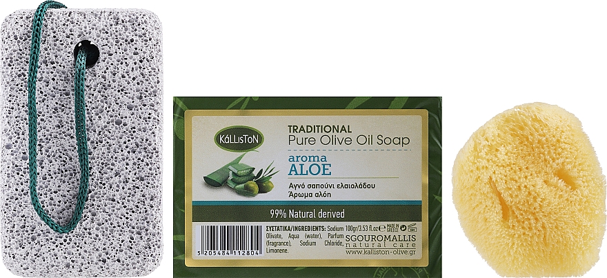 Набор, мыло с ароматом алоэ - Kalliston Gift Box (soap/100g + stone/1pcs + sponge/1pcs) — фото N2