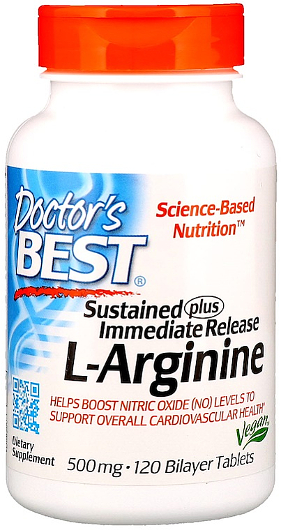 L-аргінін, 500 мг, 120 таблеток з подвійним шаром - Doctor's Best — фото N1