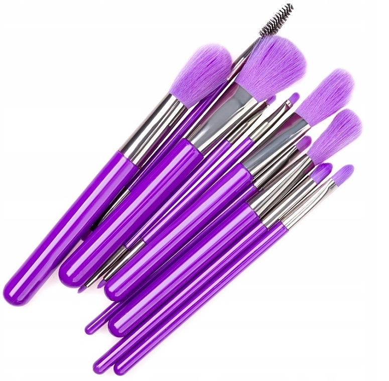 Набір неоново-фіолетових пензлів для макіяжу, 10 шт. - Beauty Design — фото N3