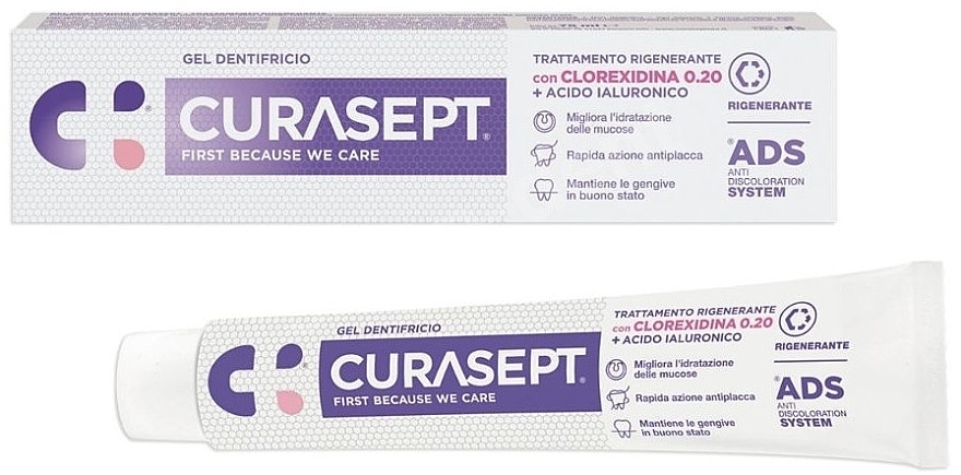 Зубная паста с хлоргексидином 0.2% и гиалуроновой кислотой - Curaprox Curasept ADS Regenerating — фото N2